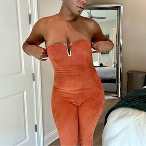JLUXLABEL Orange Strapless Jumpsuit